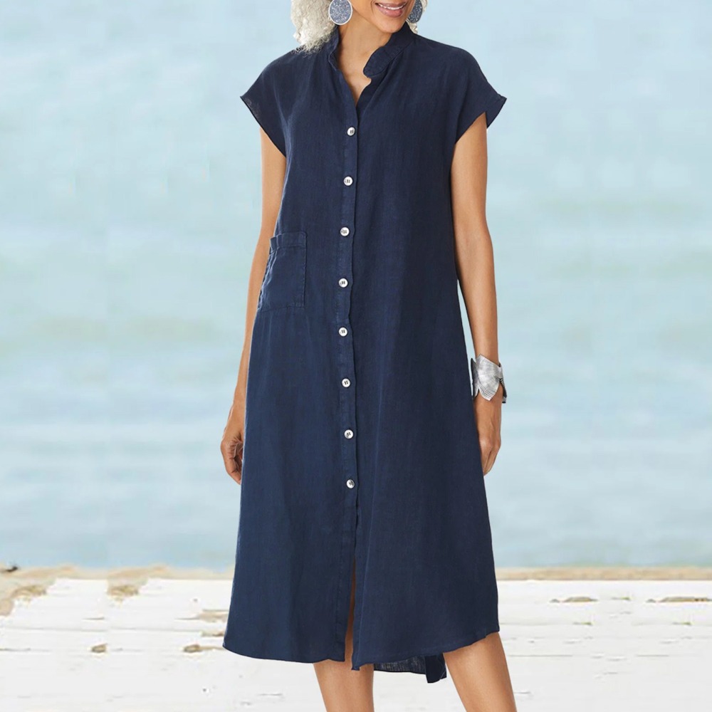 2026 Women Casual Black Shirt  - Casual Loose Linen Shirt Dress ulasan dan harga