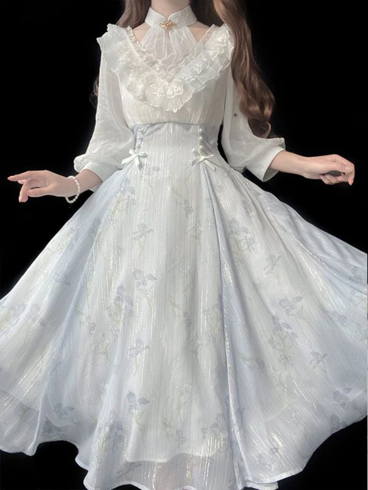 Women Floral Lolita One Piece  - French Vintage Floral Midi Dress ulasan dan harga