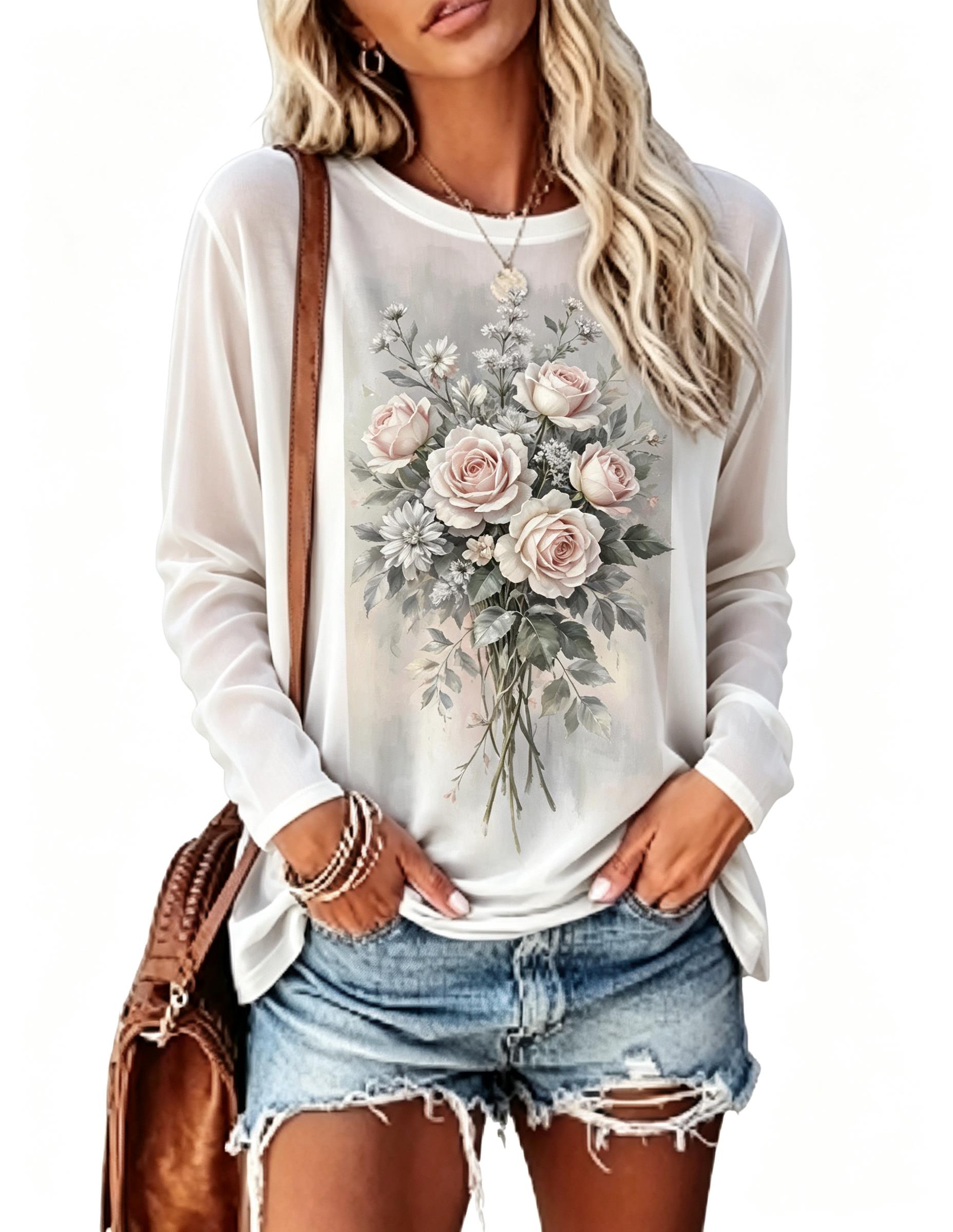 Women Long Sleeve T‑Shirt Vint - Blouses ulasan dan harga