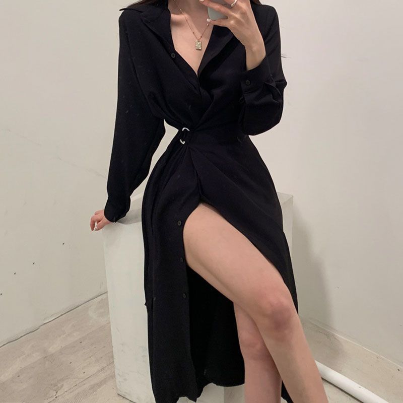 Long Sleeved Lapel Shirt Style - Korean Style A Line Shirt Dress ulasan dan harga