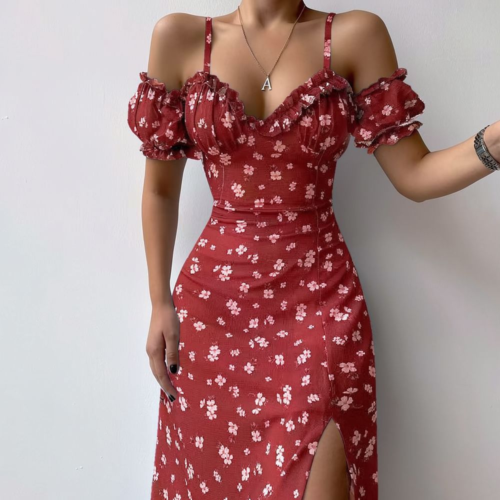 Women Summer Floral Dress Fren - French Vintage Floral Midi Dress ulasan dan harga