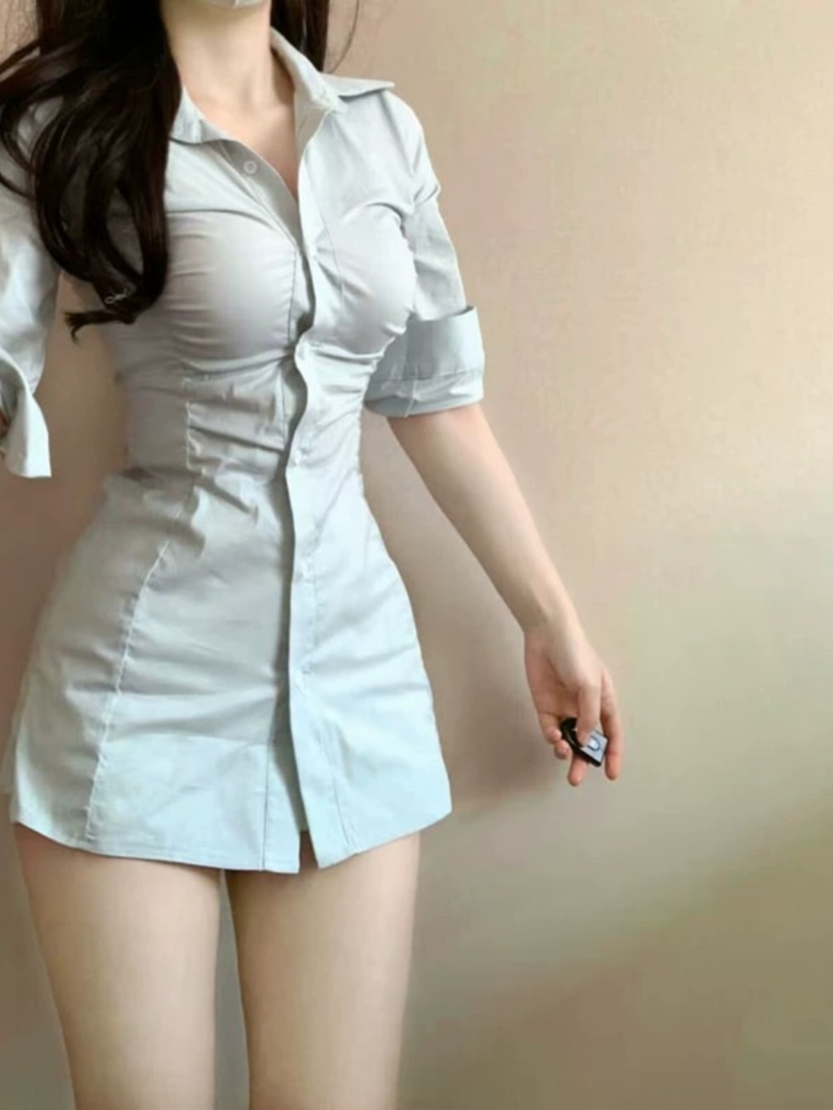 Sexy Pleated Waist-Cinching Sh - Korean Style A Line Shirt Dress ulasan dan harga