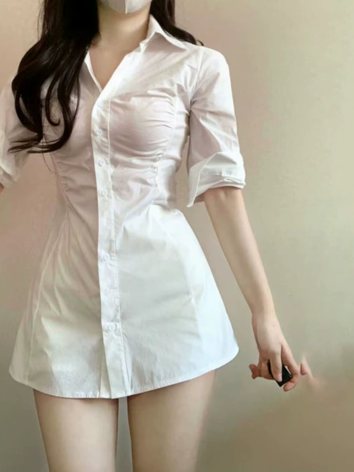 Sexy Pleated Waist-Cinching Sh - Korean Style A Line Shirt Dress ulasan dan harga