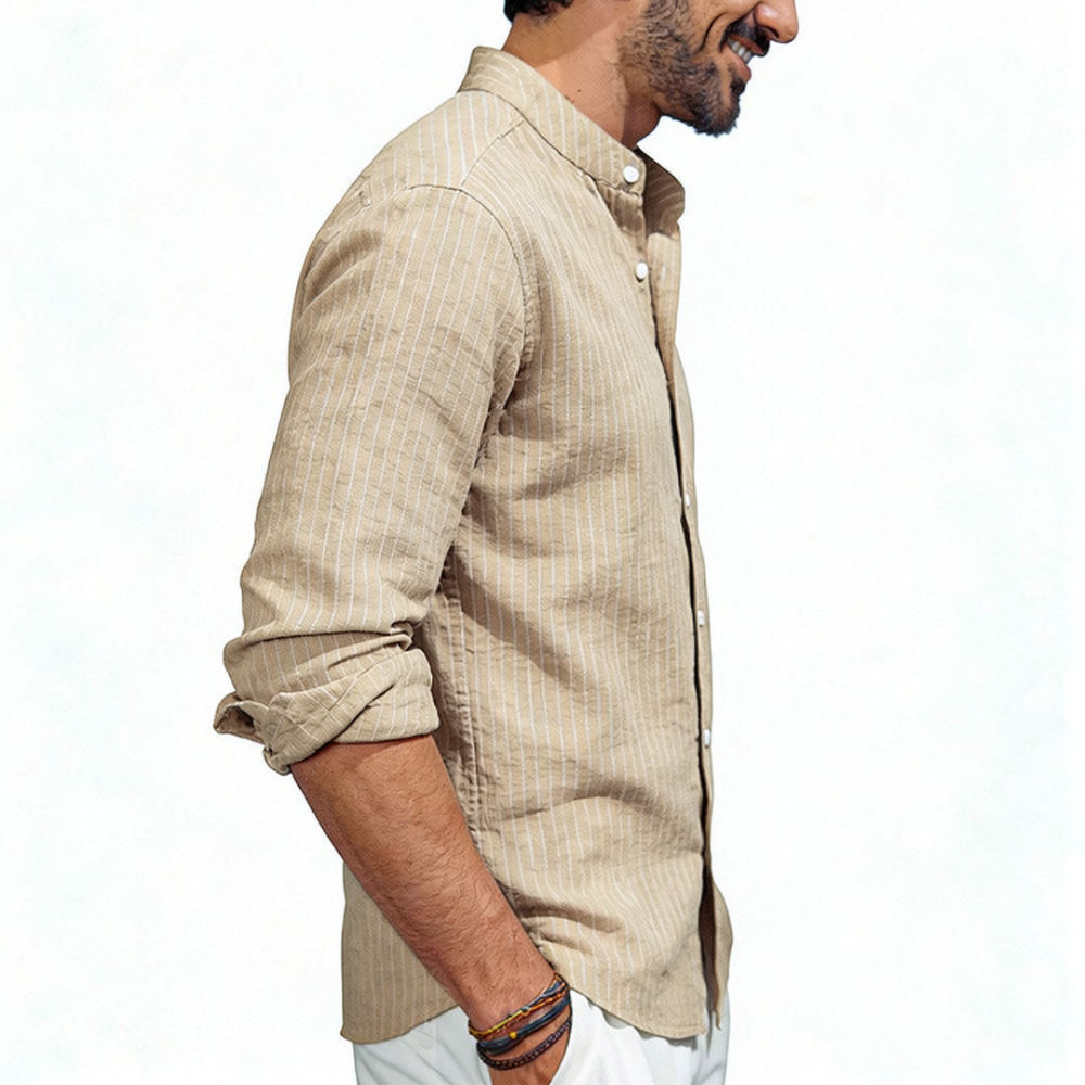 Mens Stand Collar Linen Shirt  - Casual Loose Linen Shirt Dress ulasan dan harga