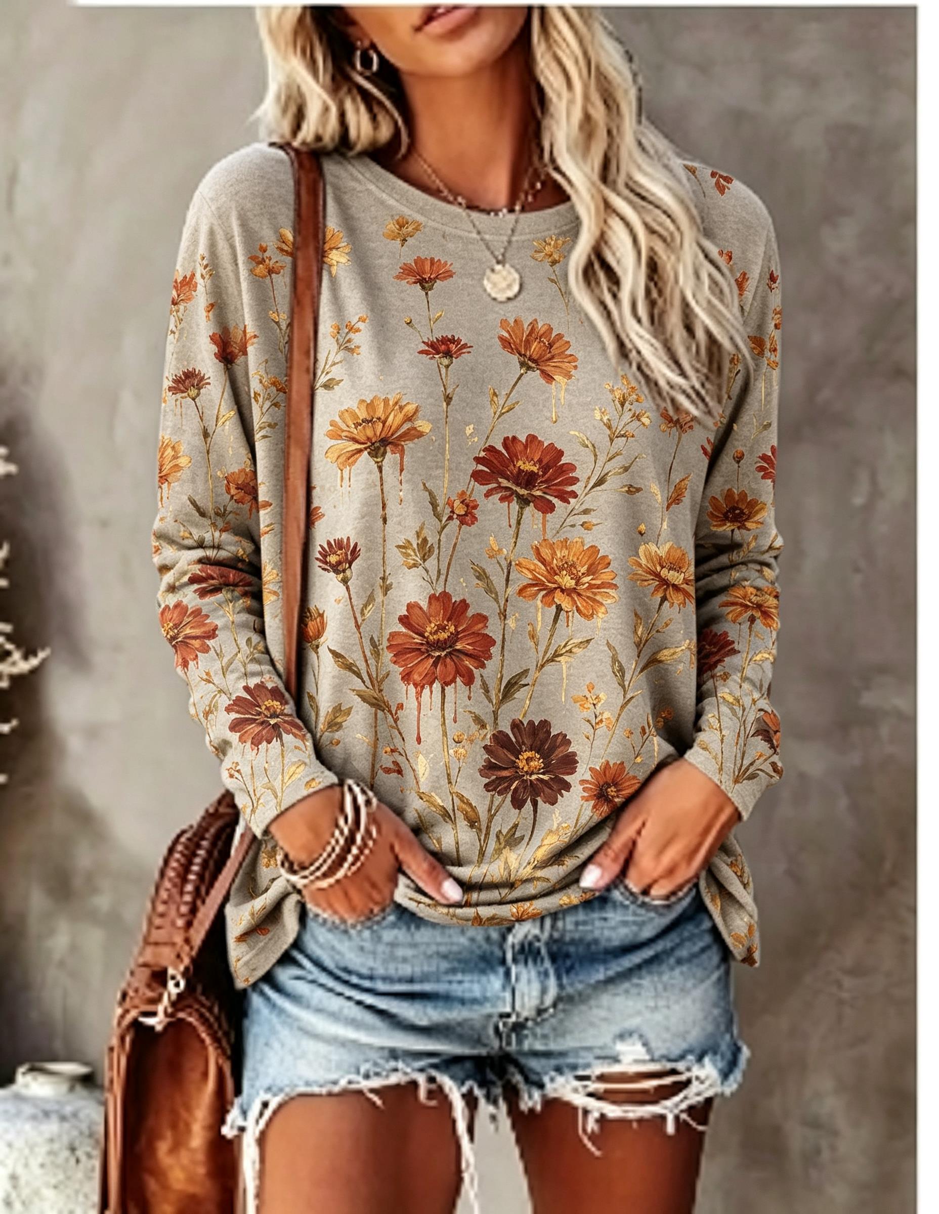 Women Long Sleeve T‑Shirt Oil  - Blouses ulasan dan harga