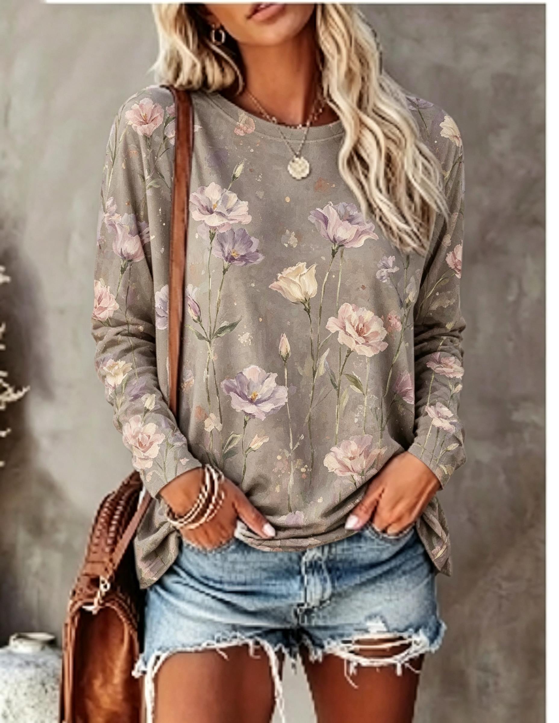 Women Long Sleeve T‑Shirt Oil  - Blouses ulasan dan harga