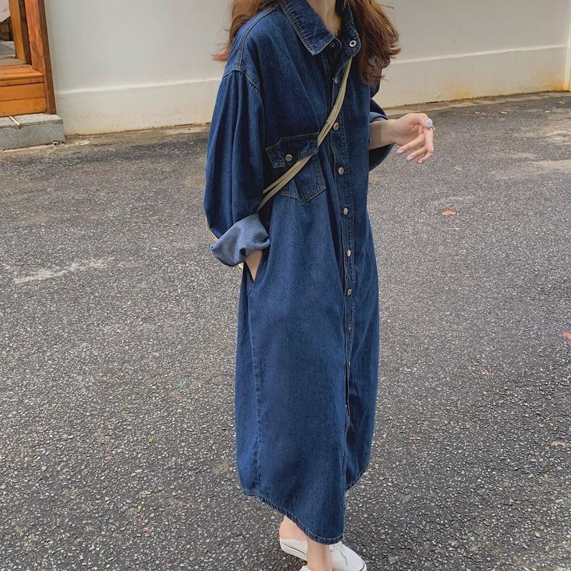 2026 New Women Denim Shirt Dre - Korean Style A Line Shirt Dress ulasan dan harga
