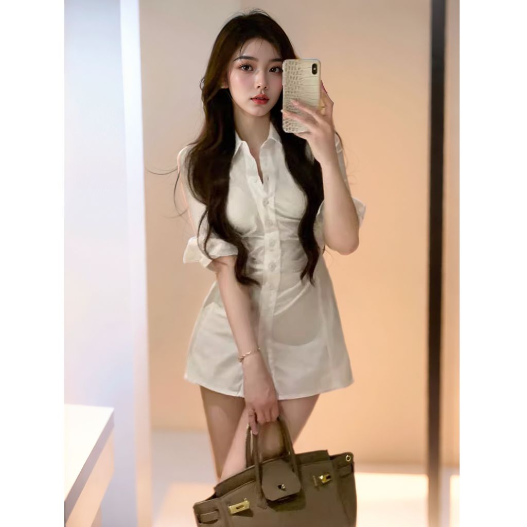 Pure Desire Korean Style Desig - Korean Style A Line Shirt Dress ulasan dan harga
