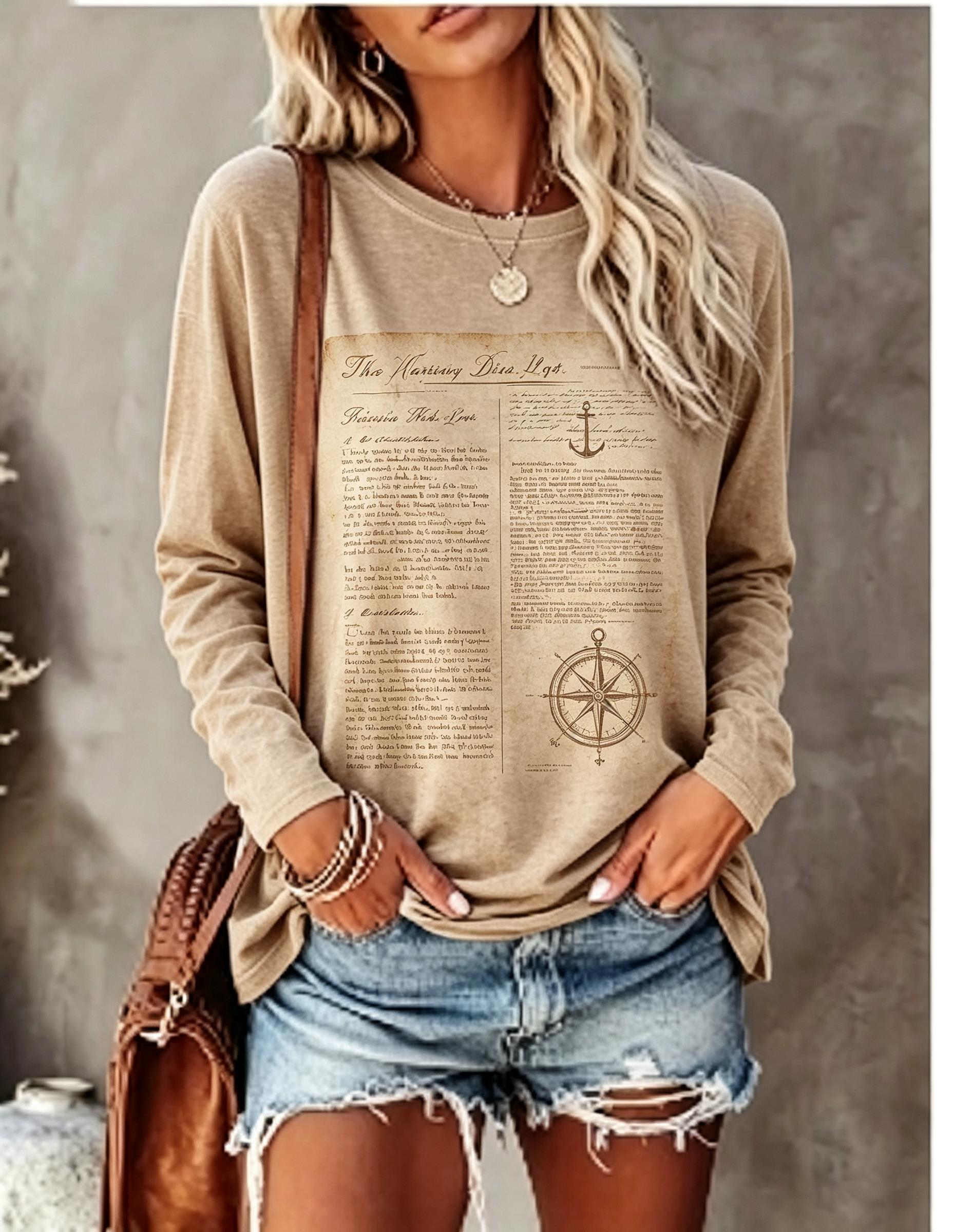 Women Long Sleeve T Shirt Vint - Blouses ulasan dan harga